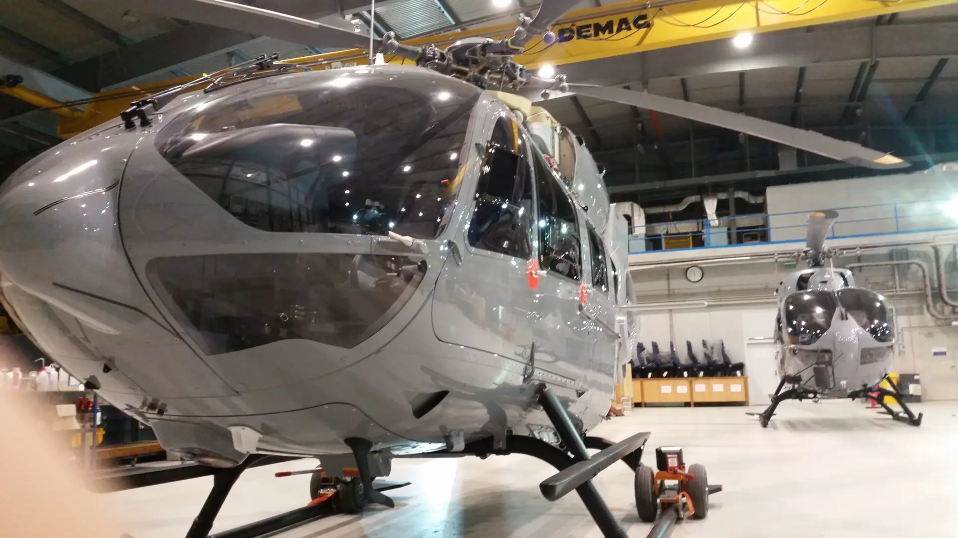 Helicopter undergoing maintenance inside the Skycraft Aviation Solutions hangar